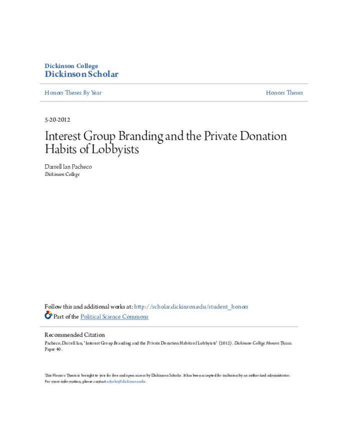 Interest Group Branding and the Private Donation Habits of Lobbyists Thumbnail
