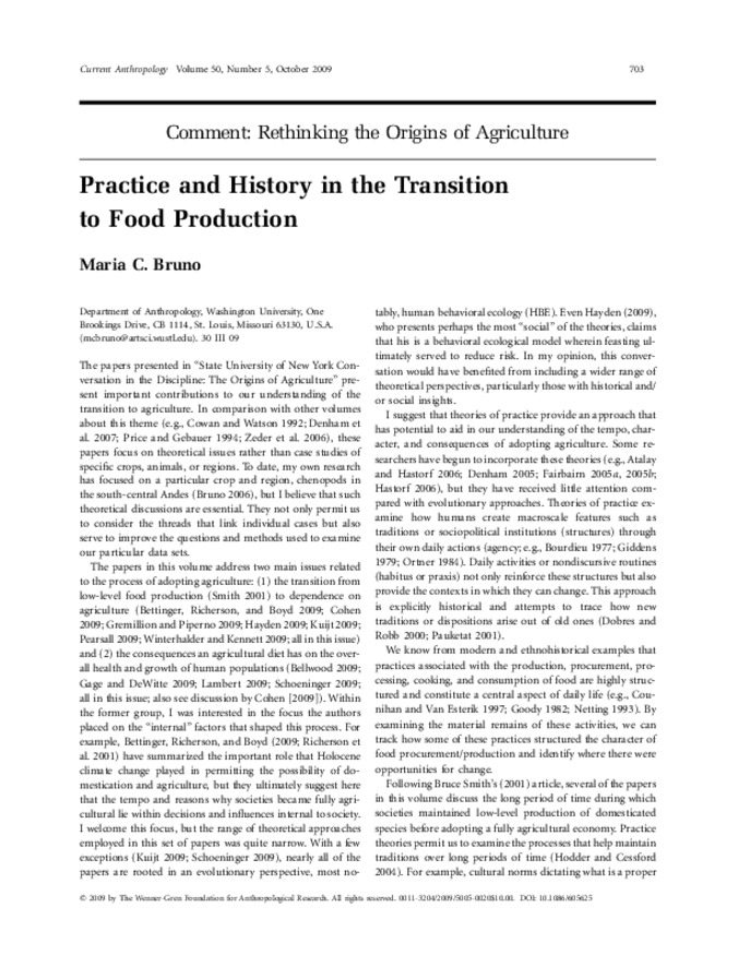 Practice and History in the Transition to Food Production Miniature