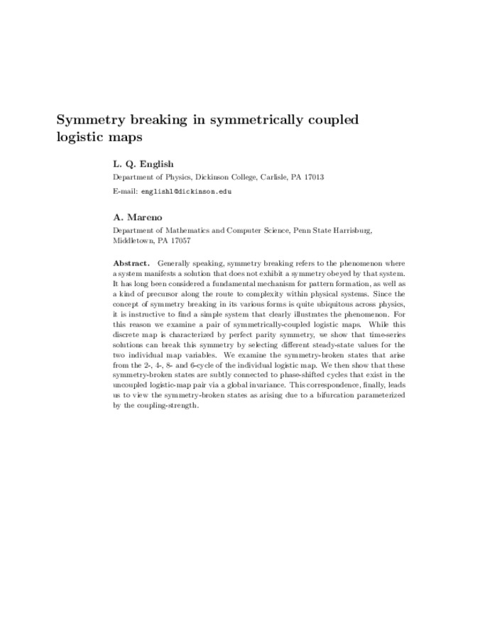 Symmetry Breaking in Symmetrically Coupled Logistic Maps 缩略图