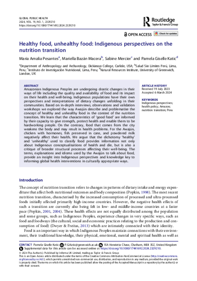 Healthy Food, Unhealthy Food: Indigenous Perspectives on the Nutrition Transition 缩略图