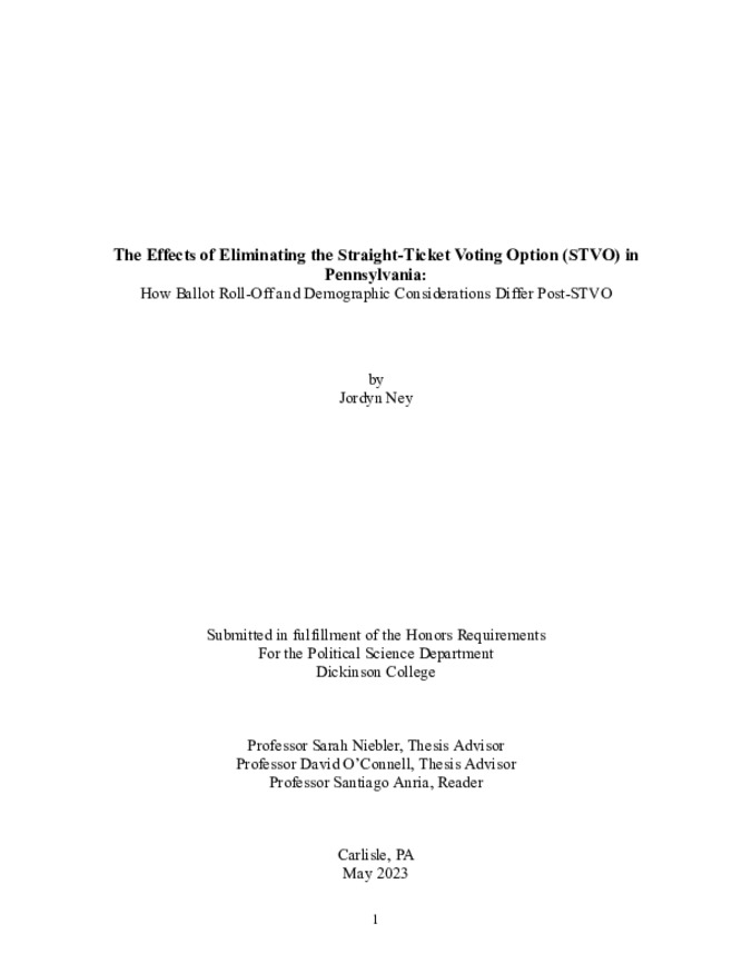 The Effects of Eliminating the Straight-Ticket Voting Option (STVO) in Pennsylvania:  How Ballot Roll-Off and Demographic Considerations Differ Post-STVO miniatura