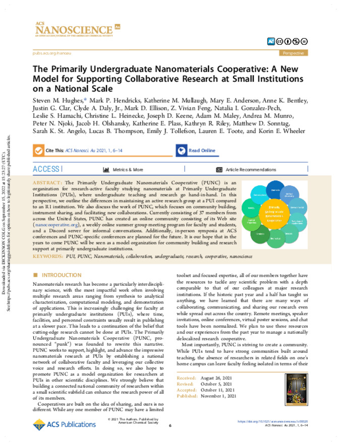 The Primarily Undergraduate Nanomaterials Cooperative: A New Model for Supporting Collaborative Research at Small Institutions on a National Scale miniatura