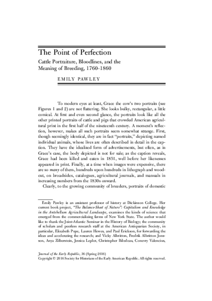 The Point of Perfection: Cattle Portraiture, Bloodlines, and the Meaning of Breeding, 1760-1860 Thumbnail
