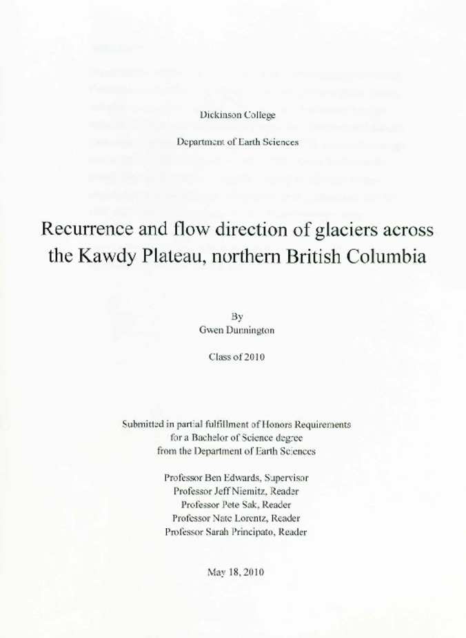 Recurrence and Flow Direction of Glaciers Across the Kawdy Plateau, Northern British Columbia 缩略图