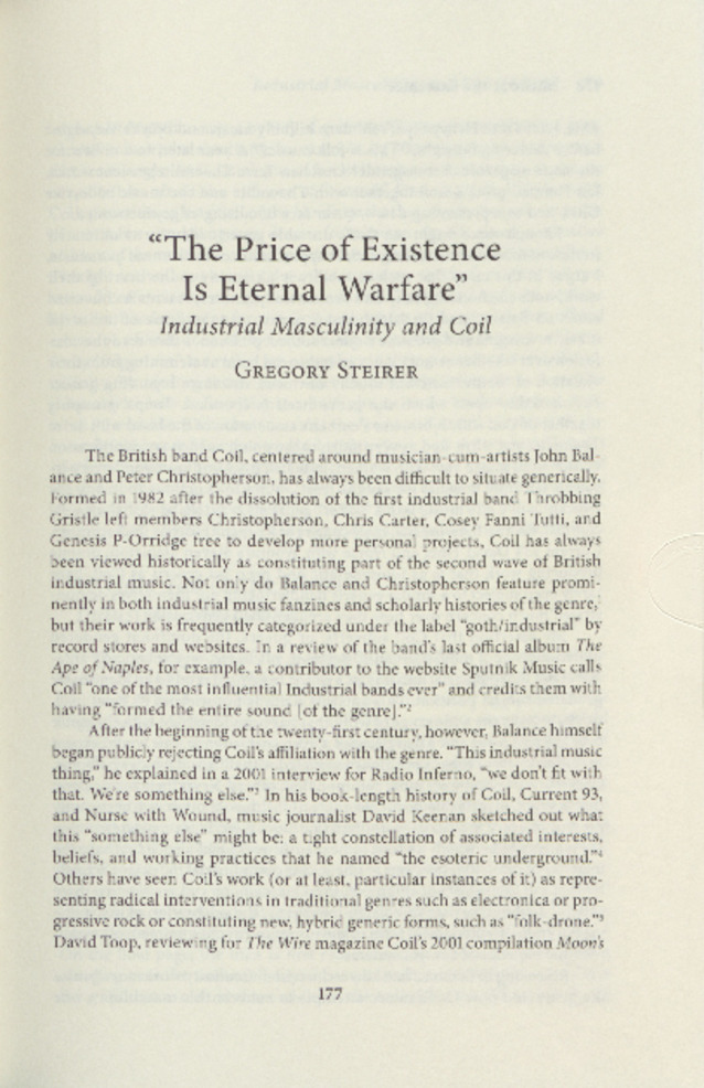 "The Price of Existence is Eternal Warfare": Industrial Masculinity and Coil miniatura