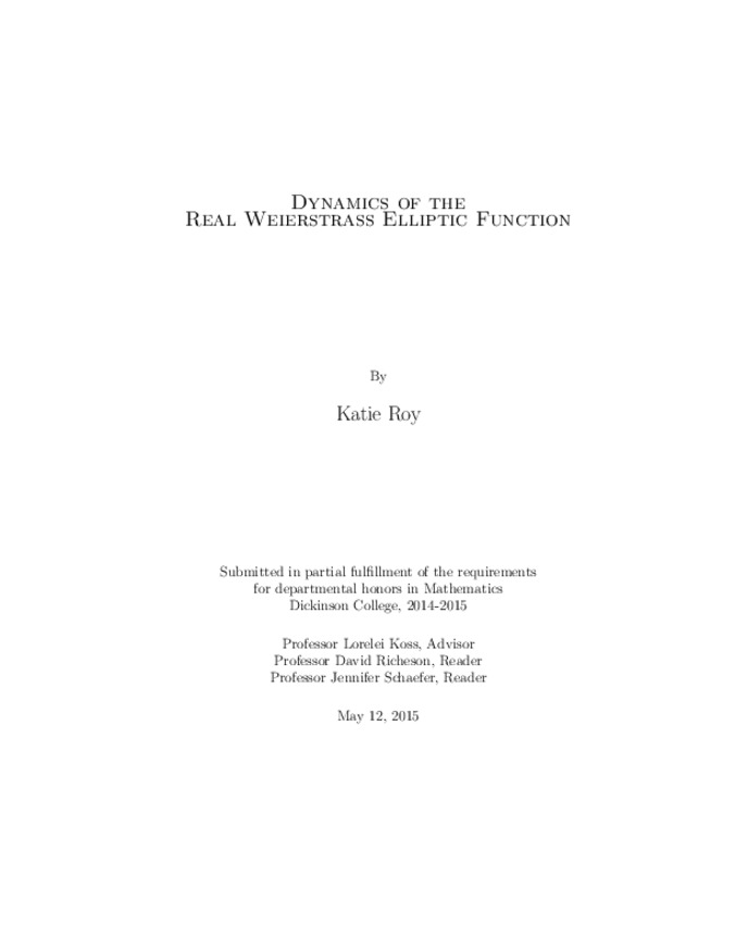 Dynamics of the Real Weierstrass Elliptic Function 缩略图