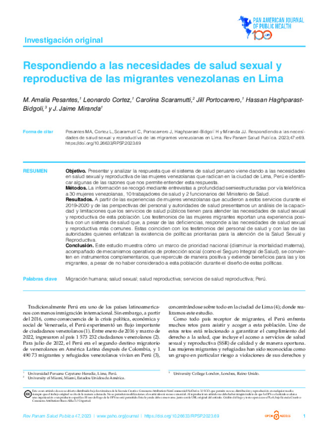 Respondiendo a las necesidades de salud sexual y reproductiva de las migrantes venezolanas en Lima miniatura