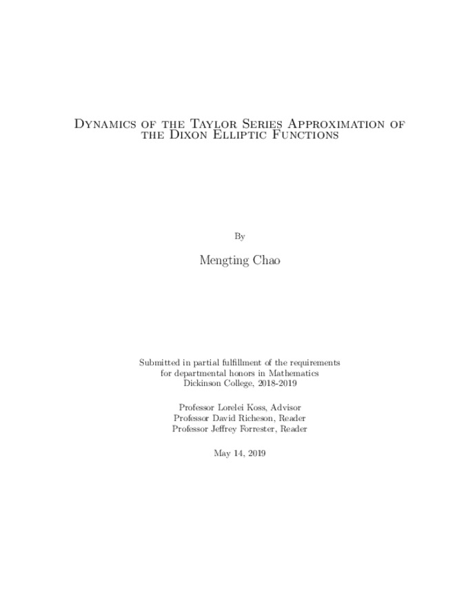 Dynamics of the Taylor Series Approximation of the Dixon Elliptic Functions Miniature